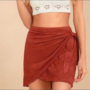 Lulus Reflections Suede Rust Red Wrap Skirt